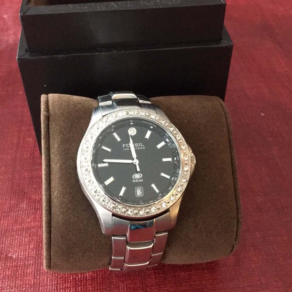 Fossil unisex watch Silver black and cristal